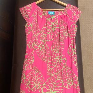 Hot pink and green dress